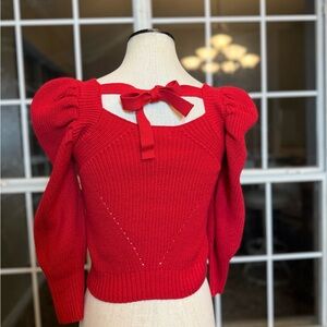 GB Girls Red Knit Puff-Sleeve Top